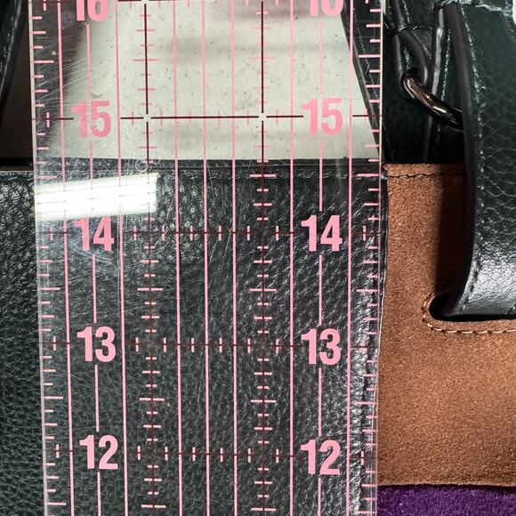 VINCE CAMUTO Casia Patchwork Tote Bag Dark Green Pebbled Leather Suede Boho - Picture 14 of 15